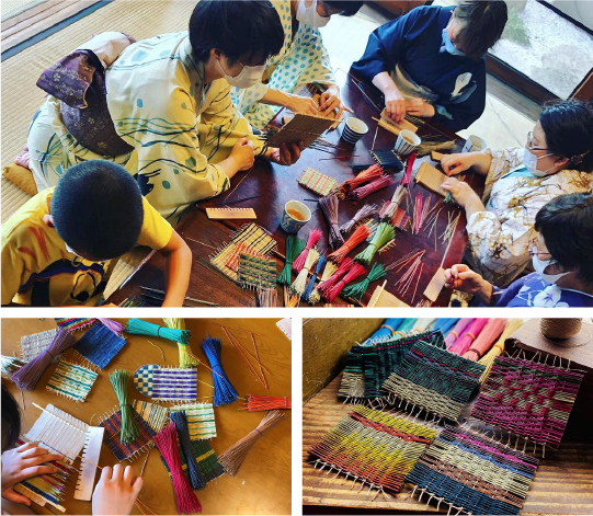 い草コースター作りの様子